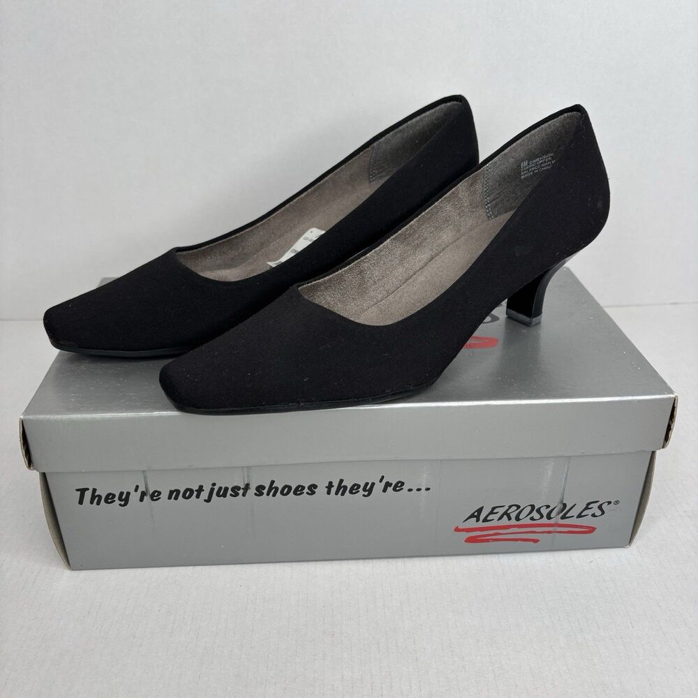 Aerosoles Dimension Black Fabric Kitten Heel Pumps Women’s Size 6 M New Defects